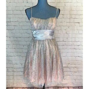 Taboo Party Dress Glittery Pink Short Mini Big Silver Bow Tulle Size 7/8